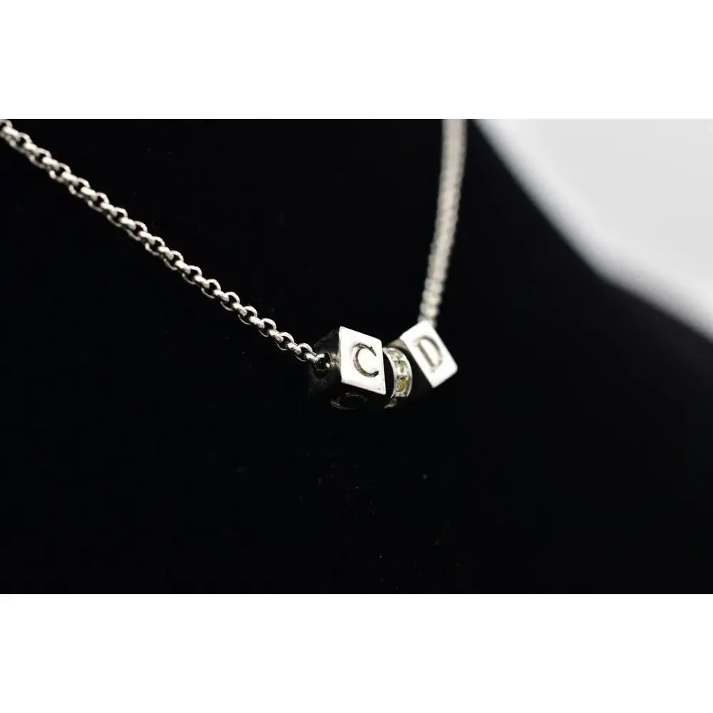 Christian Dior Vintage Block Logo Necklace Pendant Charm CD Silver Signed BinBJ